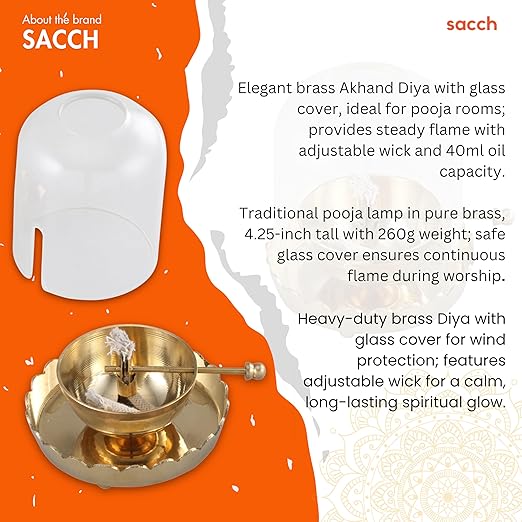 Akhand Brass Oil Diya with Glass Cover