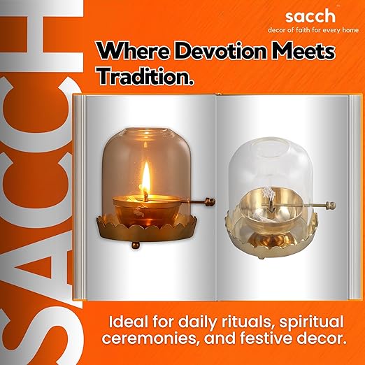 Akhand Brass Oil Diya with Glass Cover