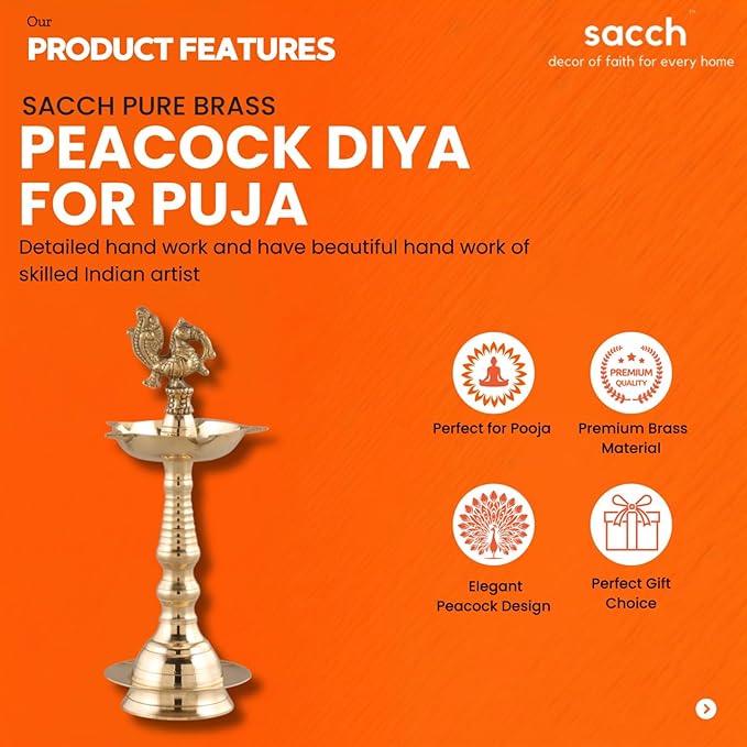 Brass Peacock Kerala Fancy Diya - 9inch