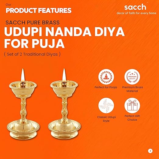 Brass Udupi Nanda Diya for Puja (Set of 2)