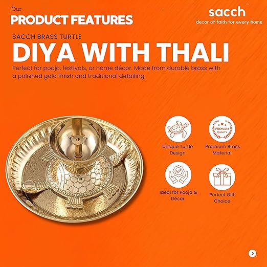 Brass Turtle Diya with 5 Inch Thali
