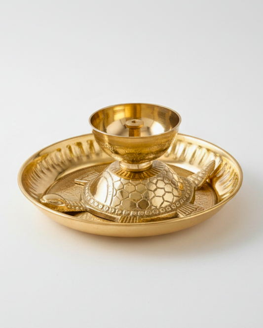 Brass Turtle Diya with Thali