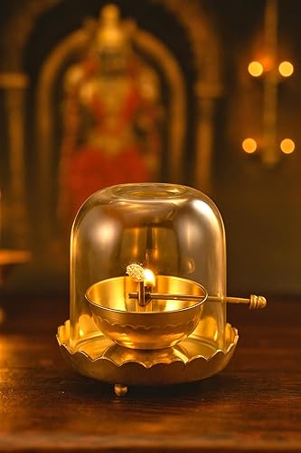 Akhand Brass Oil Diya with Glass Cover