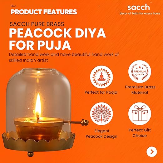 Akhand Brass Oil Diya with Glass Cover