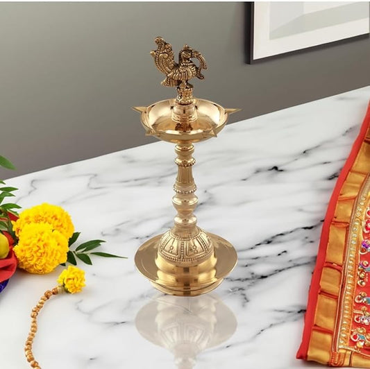 Brass Peacock Diya 9 Inches