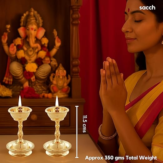 Brass Udupi Nanda Diya for Puja (Set of 2)