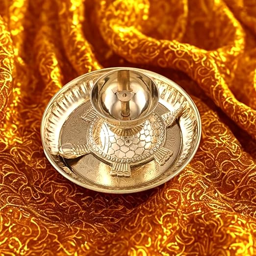 Brass Turtle Diya with 5 Inch Thali