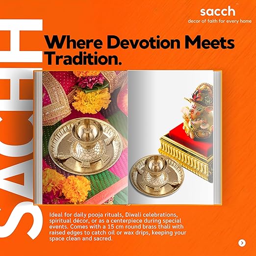 Brass Turtle Diya with 5 Inch Thali